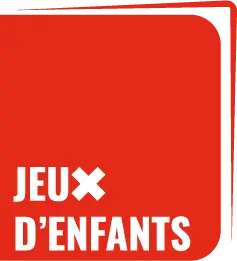 Logo officiel "Jeux d'Enfants" présenté dans un design rouge et blanc distinctif, représentant le label de qualité français qui certifie que les jouets et jeux éducatifs respectent les normes de sécurité, de qualité pédagogique et d'adaptation à l'âge des enfants, garantissant aux parents et éducateurs un choix responsable